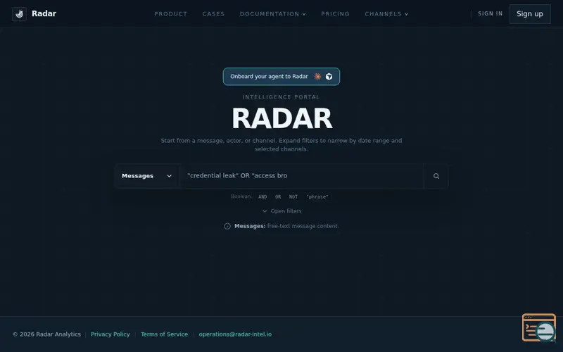 Screenshot of Radar Intelligence