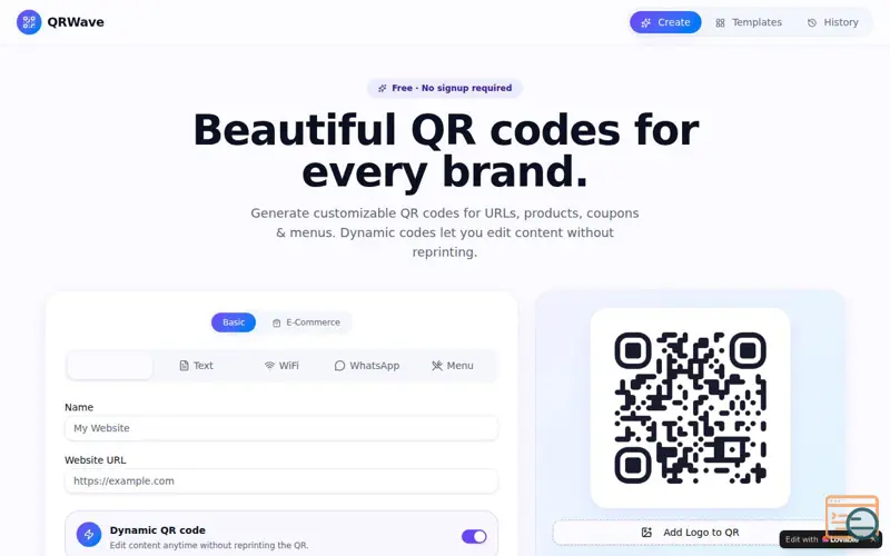 Screenshot of QRWave — Beautiful QR Codes for All