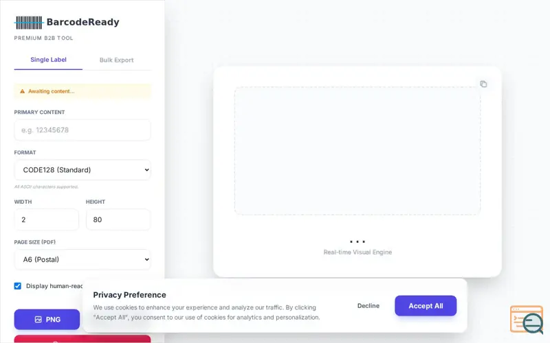 Screenshot of BarcodeReady, a launch using Hostido Email