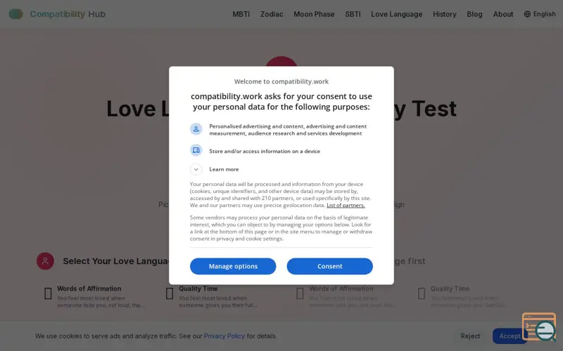 Screenshot of Love Language Compatibility Test