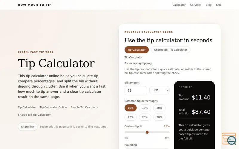 Screenshot of Best Tip Calculator