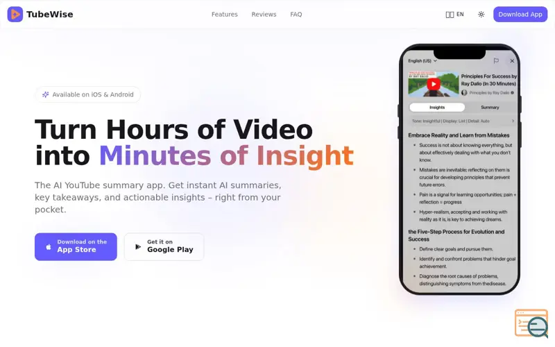 Screenshot of Tubewise: AI Summary & Insights