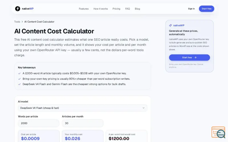 Screenshot of AI Content Cost Calculator