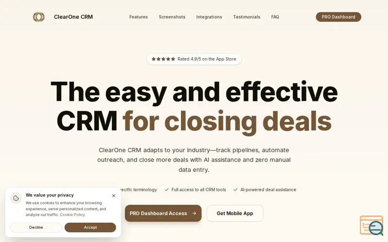 Screenshot of ClearOne CRM