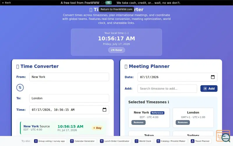 Screenshot of Time Zones Converter