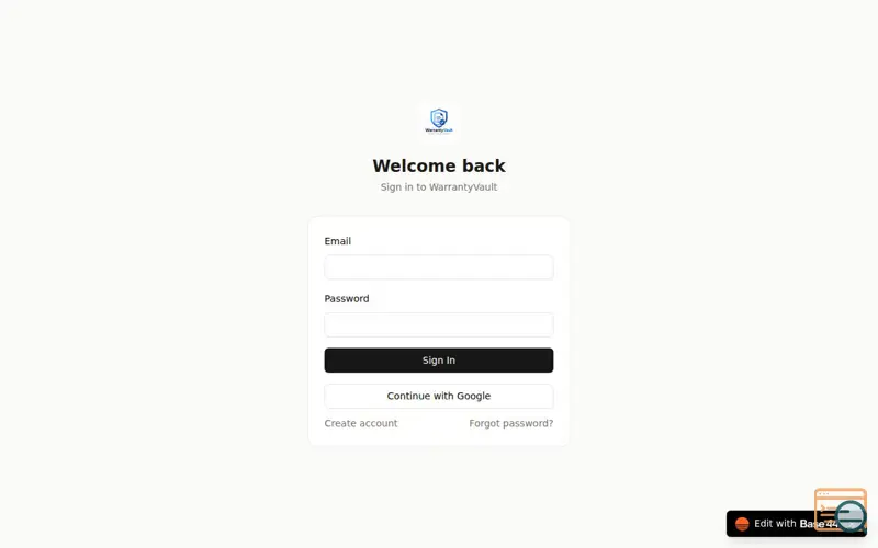 Screenshot of WarrantyVault