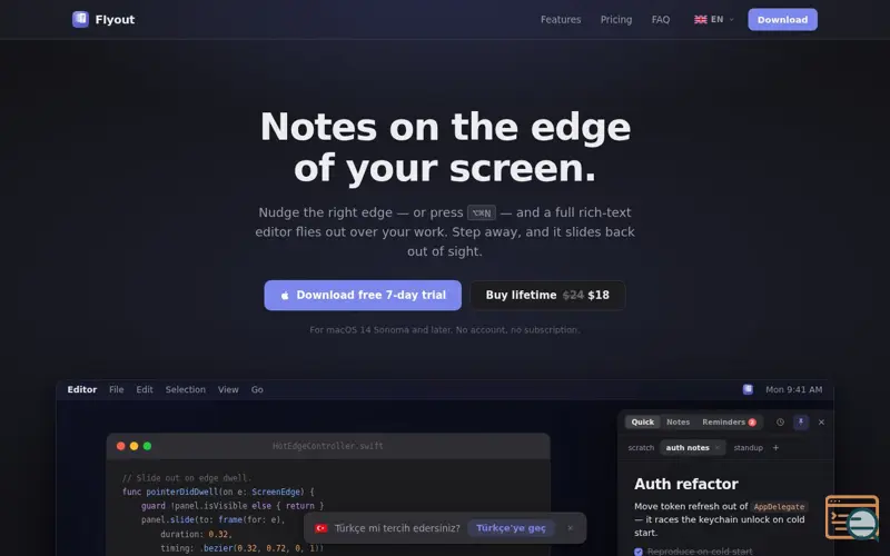 Screenshot of Flyout
