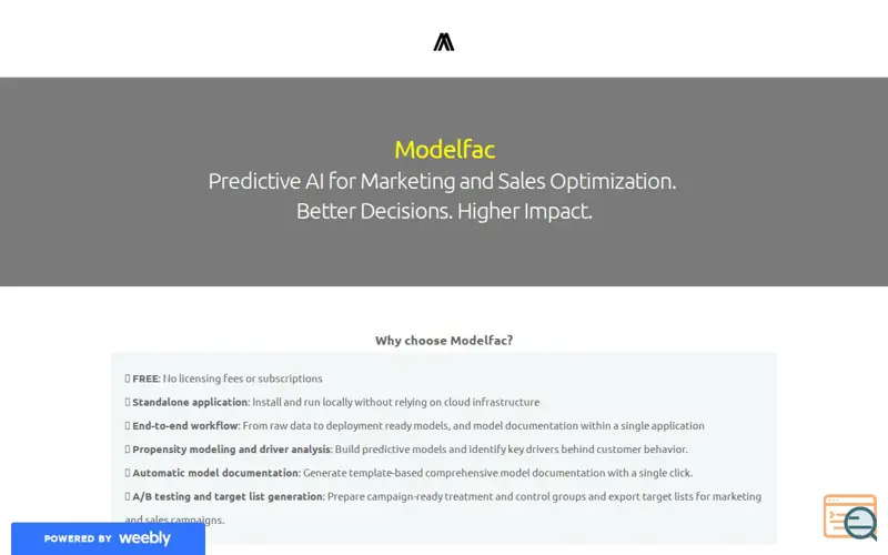 Screenshot of Modelfac, a launch using MediaElement.js