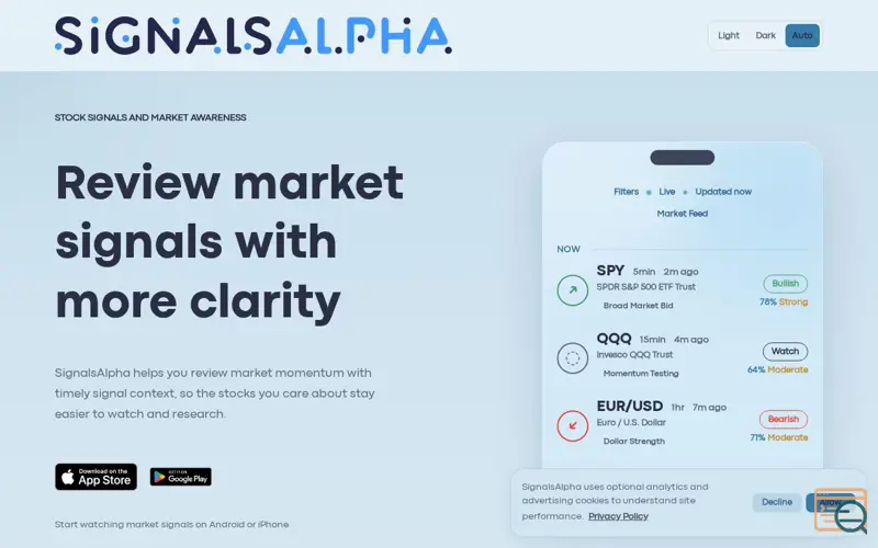 Screenshot of SignalsAlpha — Stock Signals & Alerts