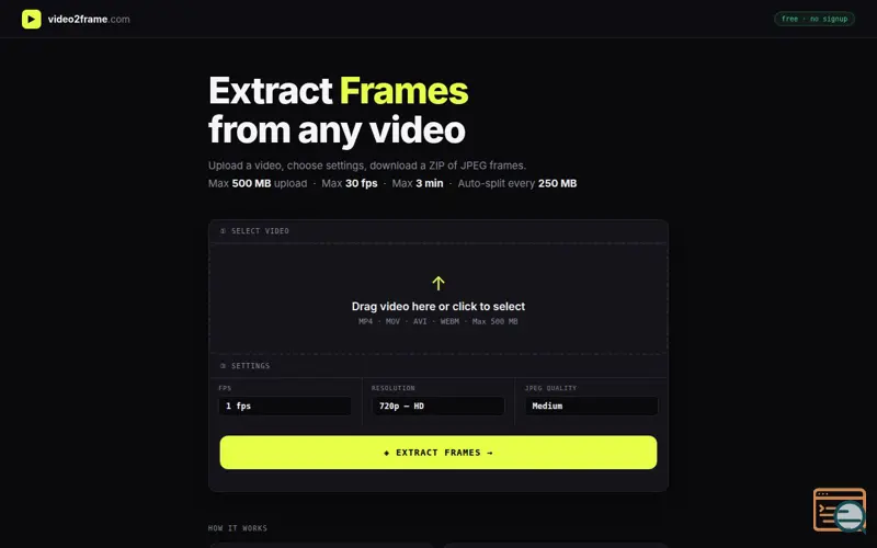 Screenshot of video2frame.com
