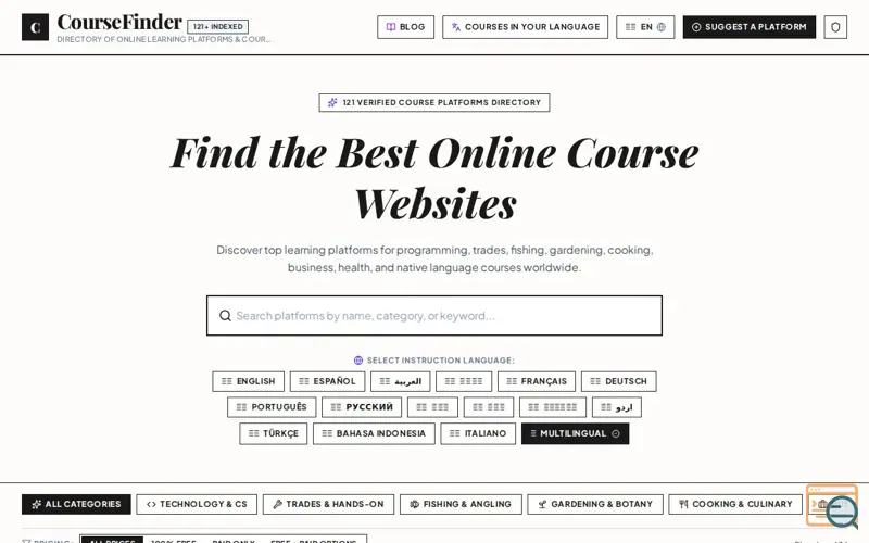 Screenshot of CourseFinder — Online Course Directory