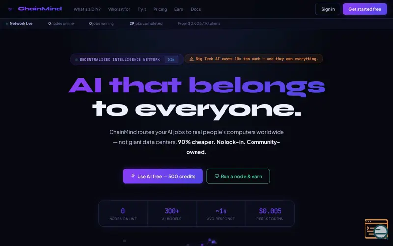 Screenshot of ChainMind—Decentralized Intelligence Net, a launch using Go54 DNS
