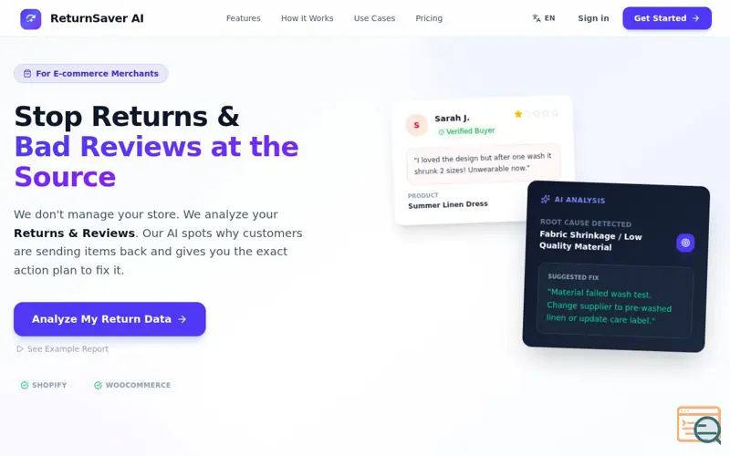Screenshot of ReturnSaver AI
