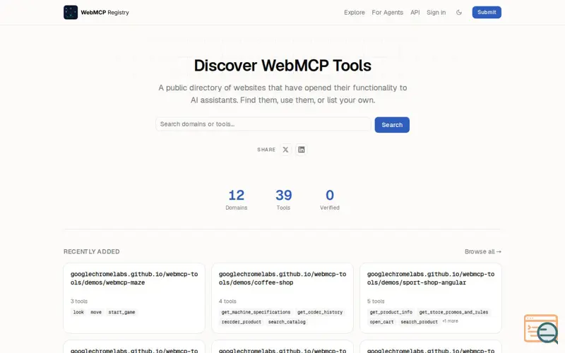 Screenshot of WebMCP Registry