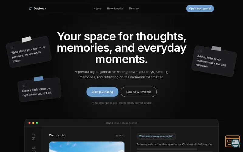Screenshot of Daybook — Your life, written down.