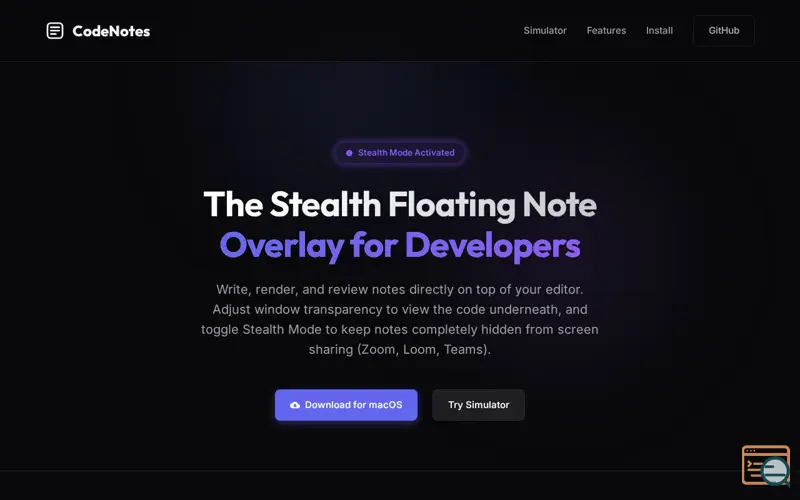 Screenshot of CodeNotes | The Stealth Floating Notepad