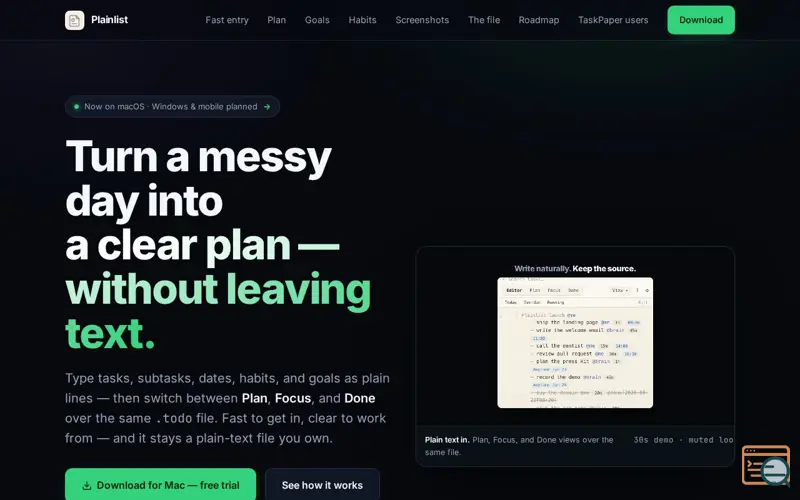 Screenshot of Plainlist