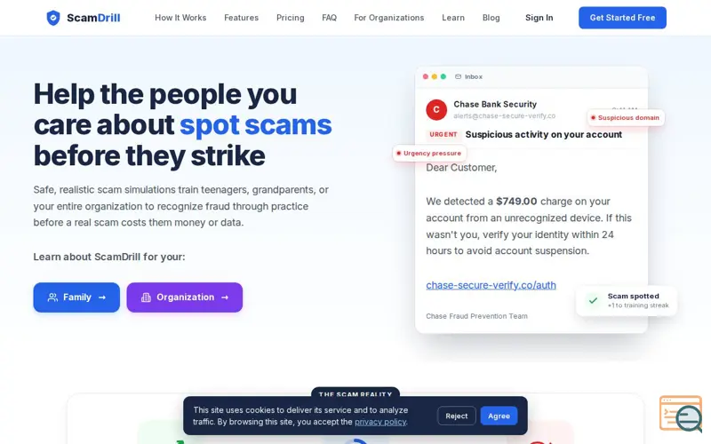Screenshot of ScamDrill