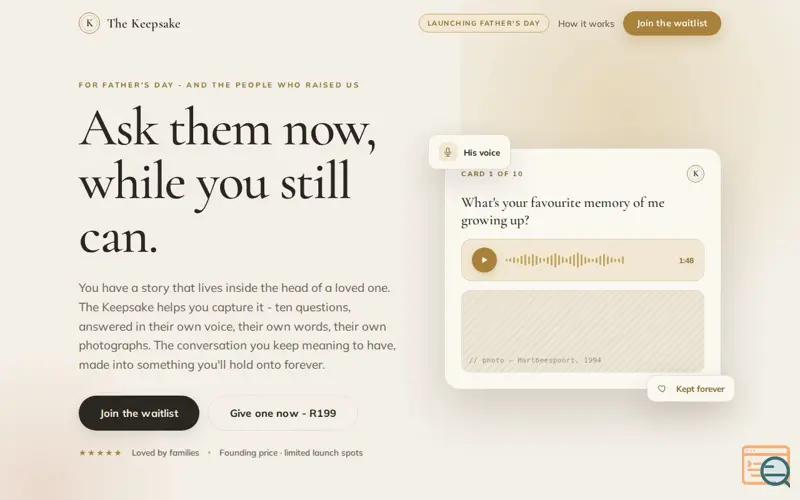 Screenshot of The Keepsake - the story, kept forever