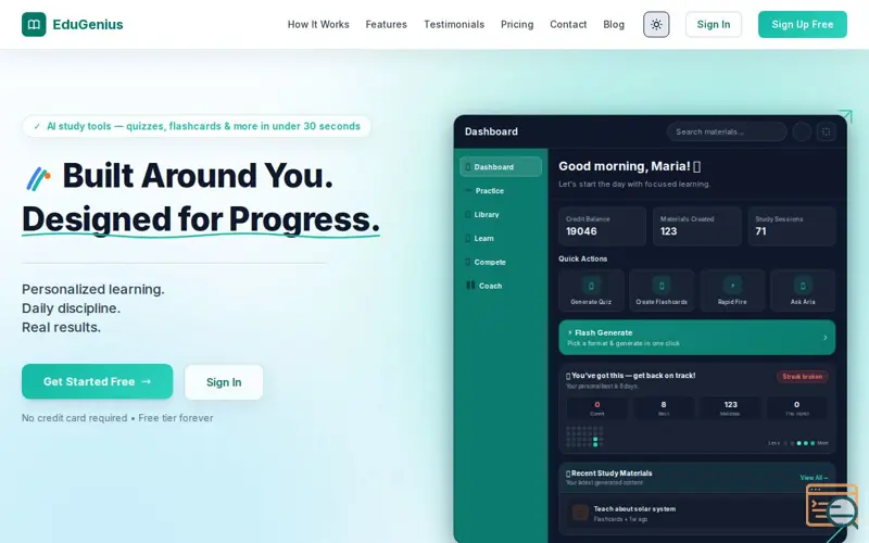 Screenshot of EduGenius