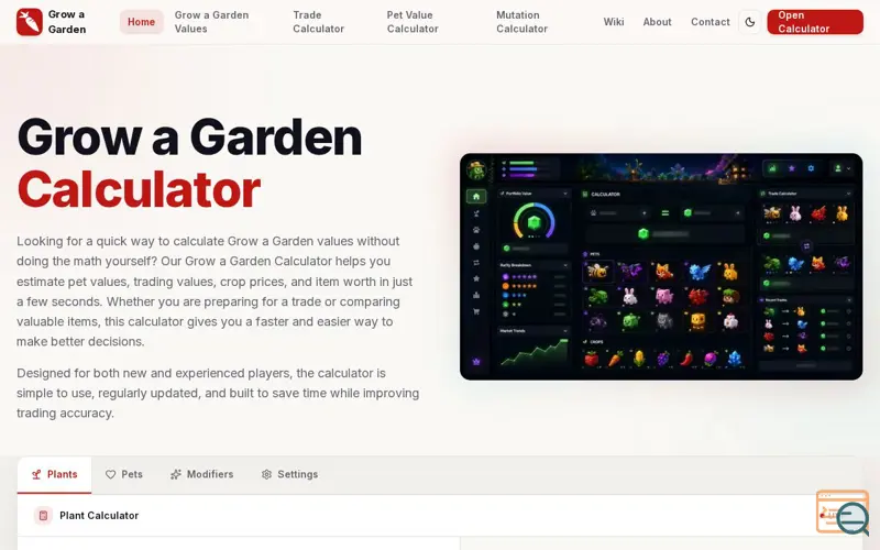 Screenshot of Grow a Garden Calculator
