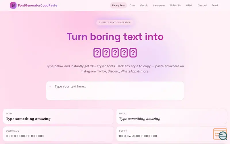 Screenshot of fontgeneratorcopypaste.com
