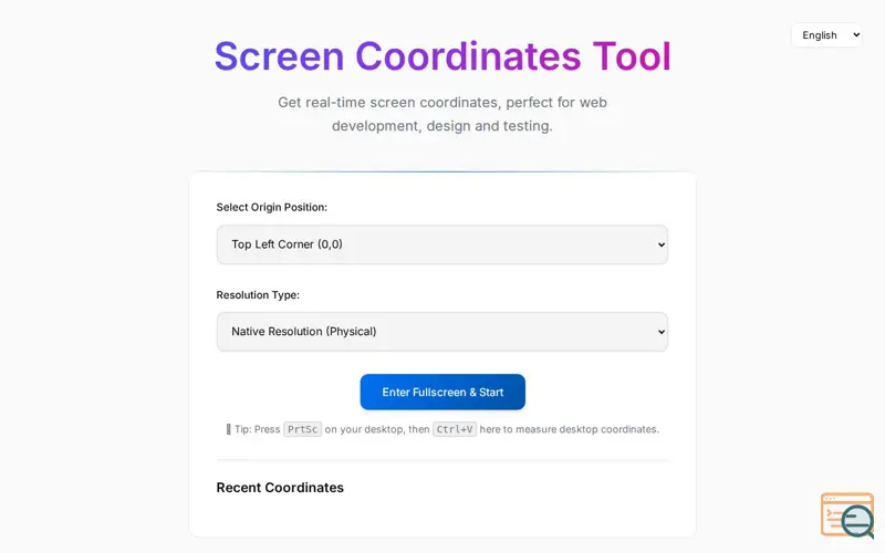 Screenshot of screen coordinates tool