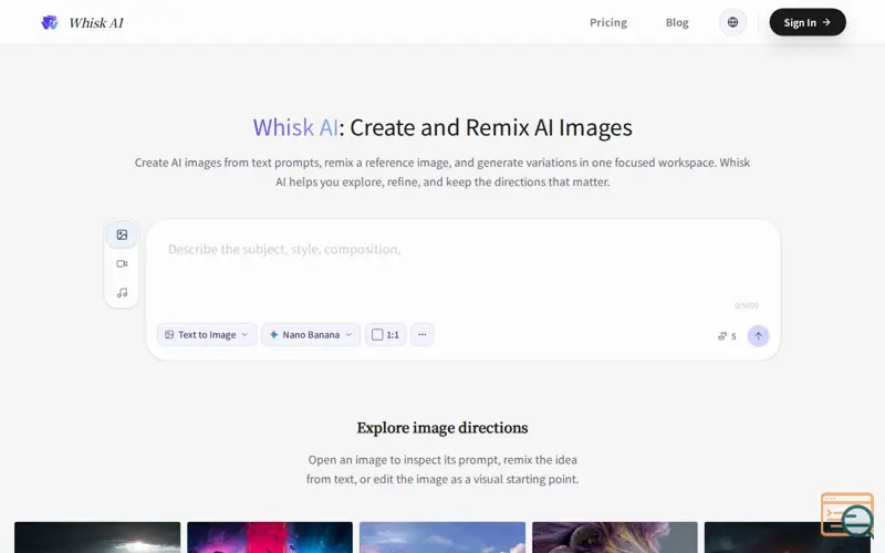 Screenshot of Whisk AI, a launch using AI Agents Directory