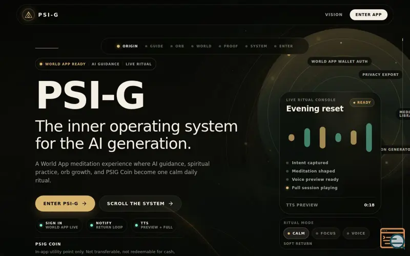 Screenshot of PSI-G, a launch using Worldcoin