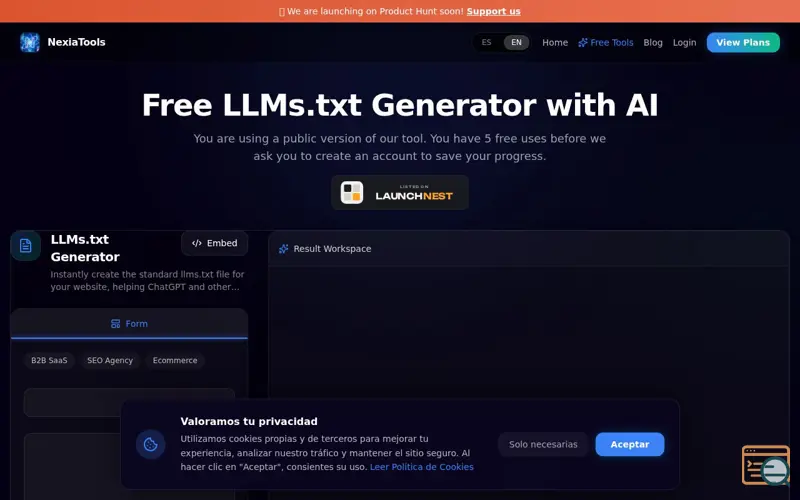 Screenshot of LLMs.txt Generator, a launch using Twelve Tools