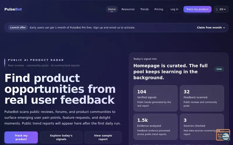 Screenshot of Product opportunity radar from real user feedback
