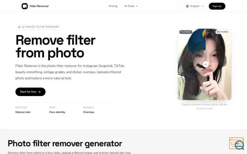 Screenshot of Filter Remover — Remove Filter from Photo Online