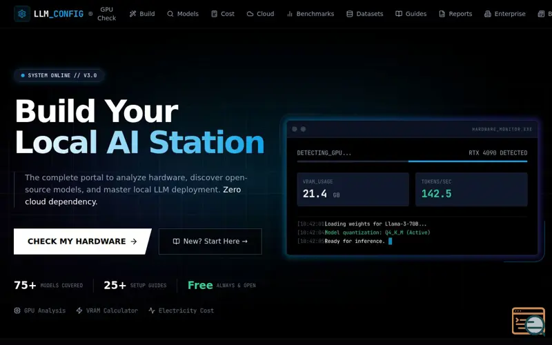 Screenshot of LLMconfigurator.com