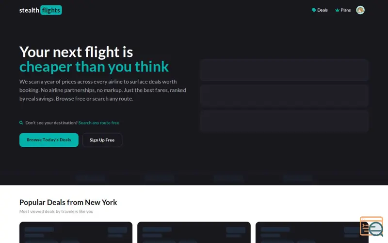 Screenshot of StealthFlights