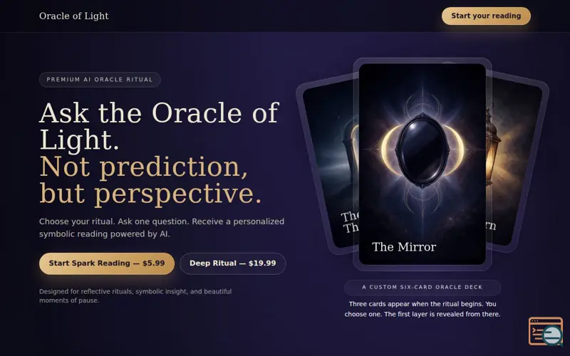 Screenshot of Oracle of Light, a launch using Hotmart