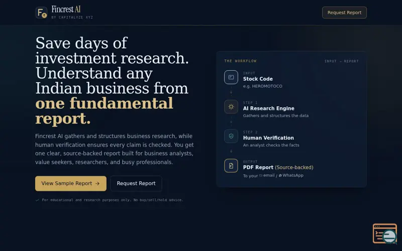 Screenshot of Fincrest AI