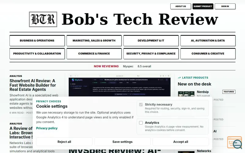 Screenshot of Bob's Tech Review