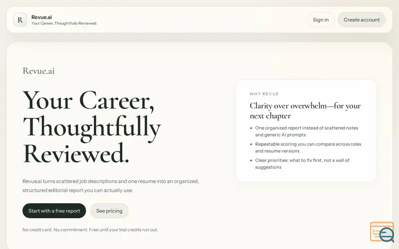 Screenshot of revueai.xyz, a launch using ListMySaaS