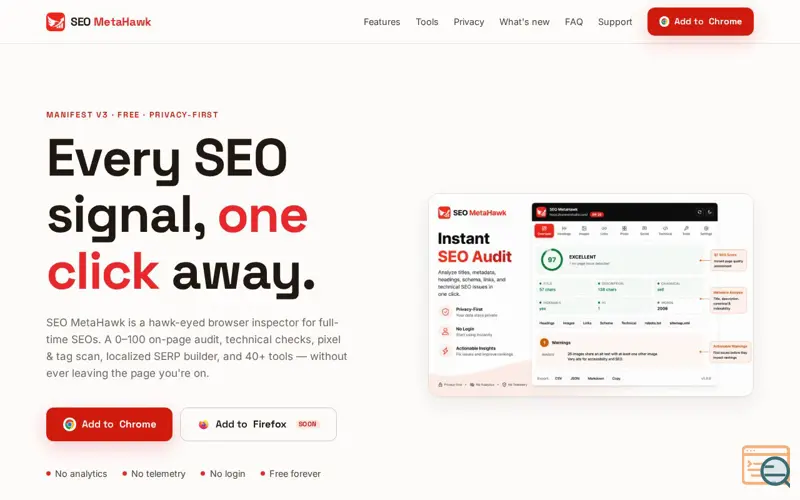Screenshot of SEO MetaHawk