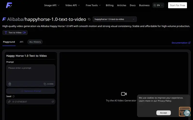 Screenshot of Happy Horse 1.0 Video API