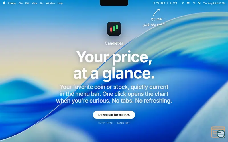 Screenshot of Candlebar - Your price, at a glance, a launch using FullRes