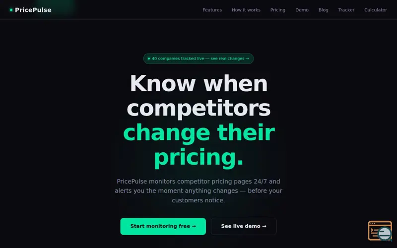 Screenshot of PricePulse, a launch using Combell DNS