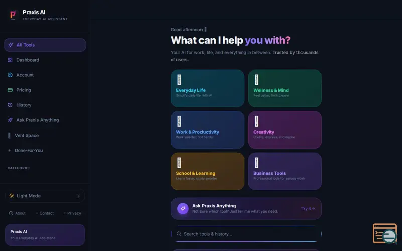 Screenshot of Praxis AI 1.0