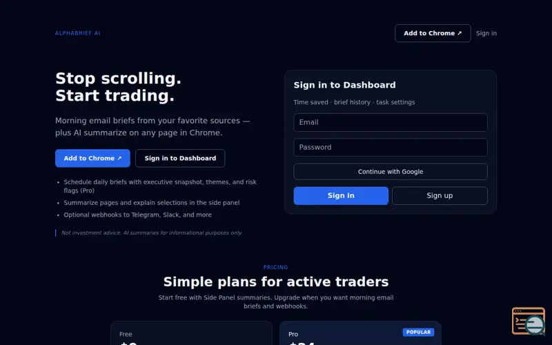 Screenshot of AlphaBrief AI