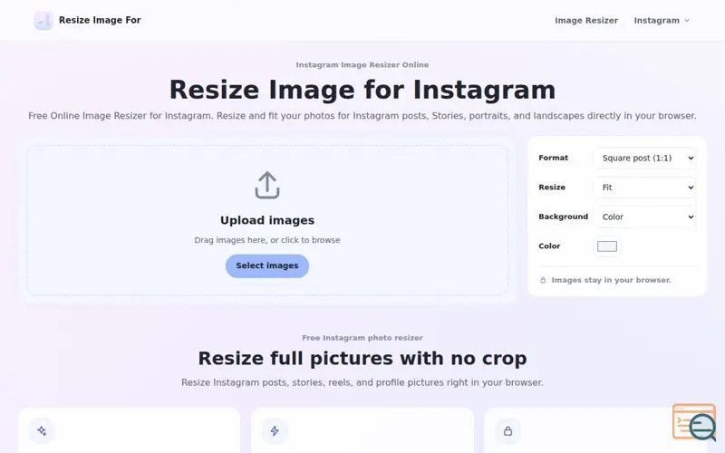 Screenshot of Resize Image For Instagram