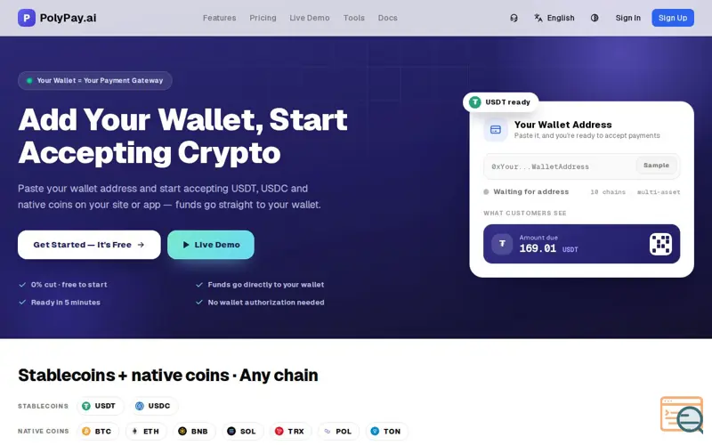 Screenshot of PolyPay - Crypto Payment Gateway
