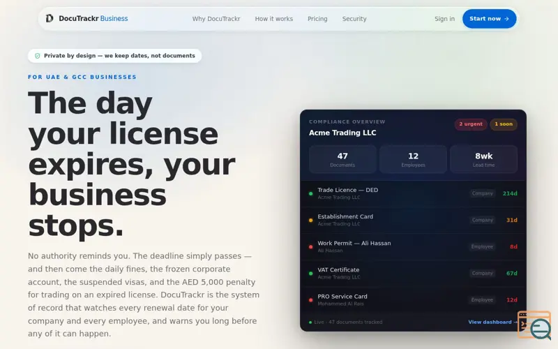 Screenshot of DocuTrackr Business