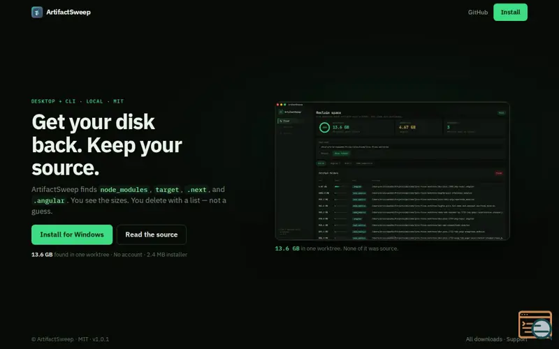 Screenshot of ArtifactSweep