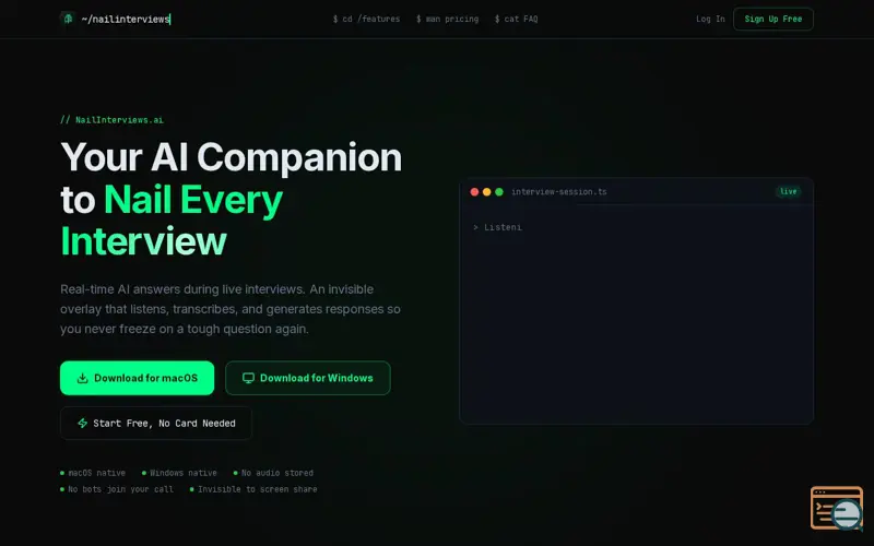 Screenshot of NailInterviews.ai