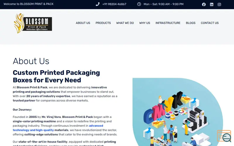 Screenshot of Blossom Print and Pack
